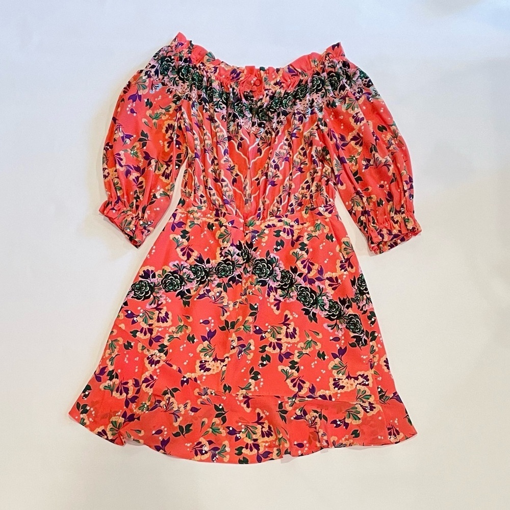 SALONI Grace Silk Floral Off Shoulder Mini Dress - Picture 5 of 11